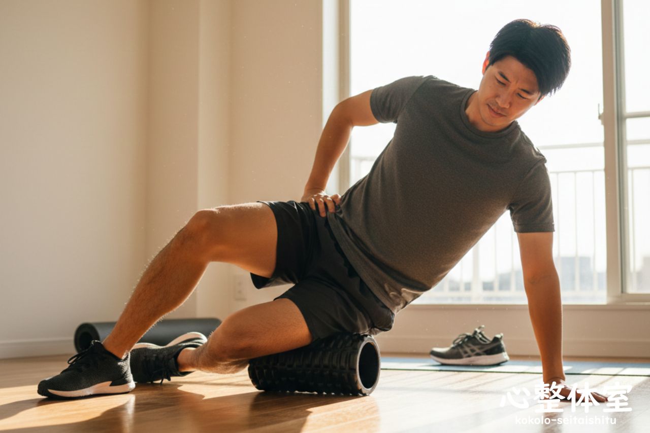 大腿筋膜張筋に筋膜ローラーを使う